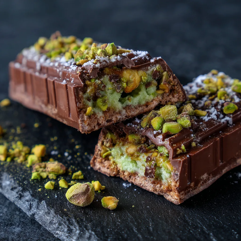 Luxury Dubai chocolate bar with pistachio cream filling